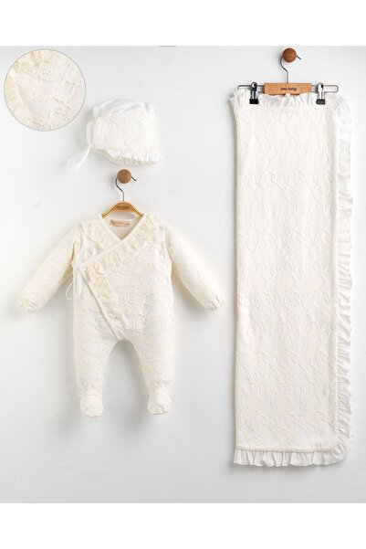 Eda Baby Luxury Lace 0-3 Months Newborn Baby Girl Lace Romper Hat Blanket Set