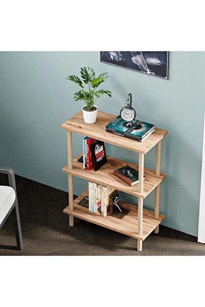 Vivendo Etajera decorativa cu 3 rafturi si picioare din lemn – ideala ca bibl...
