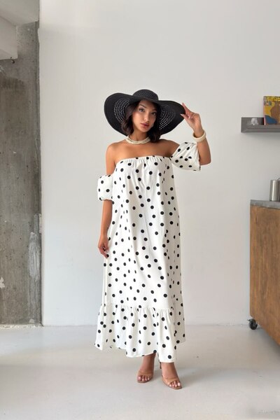 Cistern İstanbul Women's Madonna Collar Polka Dot Dress
