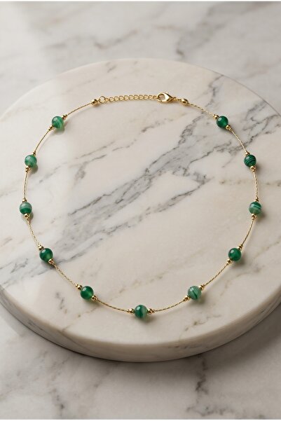Mijja Seaweed Agate Natural Stone, Gold Color Lacquer Coating, Non-Tarnishabl...