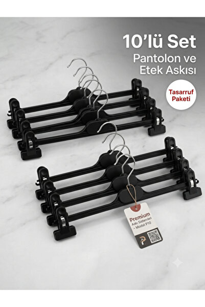 BERAT PLASTİK 10 Adet plastik mandallı Pantolon Etek Askısı ayarlanabilir pan...