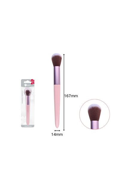idei Perie Machiaj Pudră Rotundă Roz Pastel, Mâner Ergonomic Lung 167 mm, Per...
