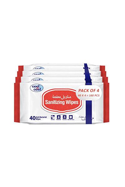 COOL & COOL Sanitizing Wipes - 40's (Pack of 4) - Antibacterial Skin Wipes wi...