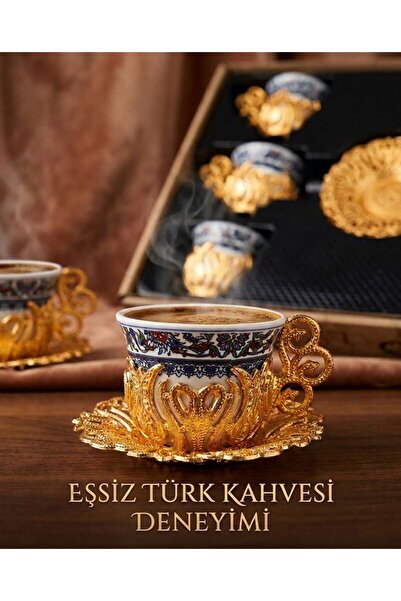 Bakır Center Porcelain Coffee Cup Set Copper Flower Patterned Cup Set Set of ...