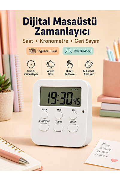 Allmart Öğrenci Ders Çalışma Saati Kronometreli Araç Saati Mutfak Buzdolabı M...