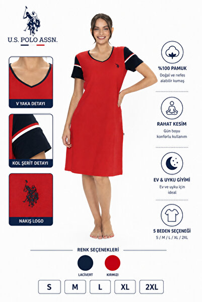 U.S. Polo Assn. 20009 Women's 100% Cotton V-Neck Short Sleeve Summer Nightgown