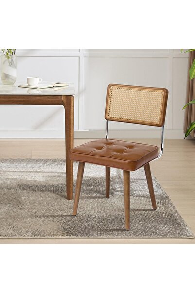 Garvee Natural Rattan Dining Chairs, Mid-Century Modern Cane Kitchen Chairs w...