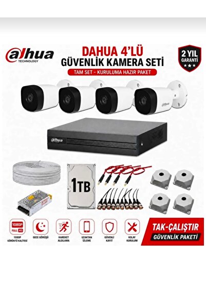 DAHUA Apartman Güvenlik Kamerası - 4 Kameralı - 18 Gün-1 TB Harddisk