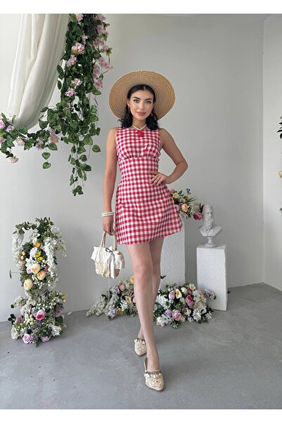 EtikaOnline Kadın Kareli Mini Elbise-CON6567