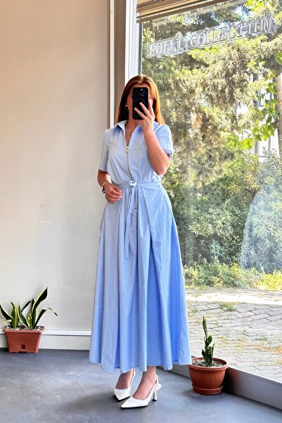 Pulli Collection Zipper Detail Short Sleeve Pleated Dress