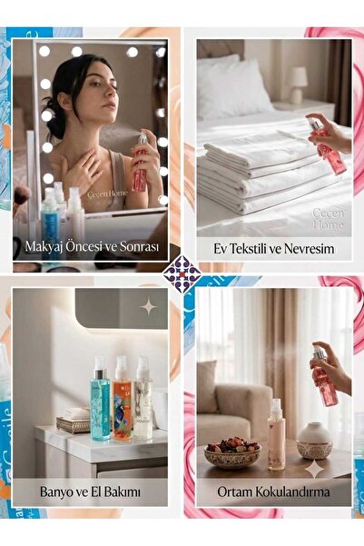 ÇEÇEN HOME Jasmine Ve Tropik Meyve Kokulu 3lü Vücut Spreyi Parfüm Seti - Kalı...