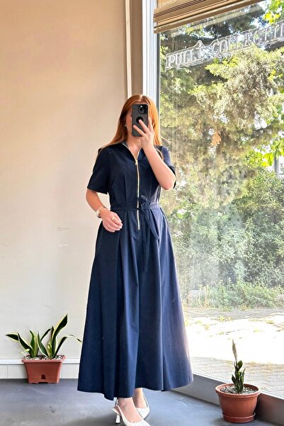 Pulli Collection Zipper Detail Short Sleeve Pleated Dress