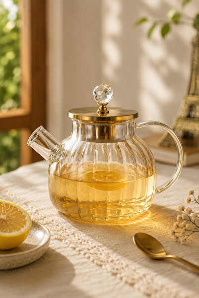 Vadi Borosilicate Glass Teapot with Crystal Knob, Heat Resistant Herbal Tea P...