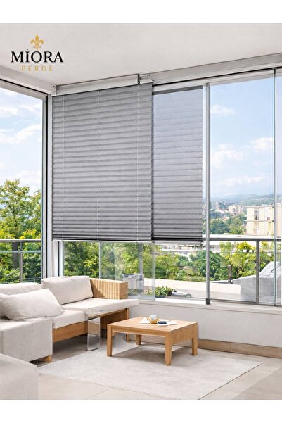 MİORA PERDE BLACKOUT GRİ Plise Katlanır Cam Balkon Perdesi - Ofis Perdesi - M...