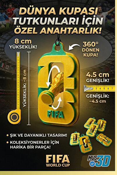 Mus3D World Cup Special Design 360 °   Rotating 3D Keychain - Yellow Green (8...