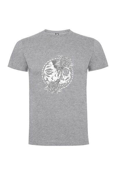 iLovePrints Grim Rose Skull Design Tshirt