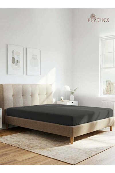 PIZUNA Pure Combed Cotton Fitted Bedsheet King Size 180x200 cm Dark Grey, 400...