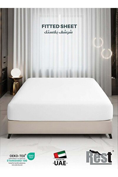 Rest Fitted Bedsheet 90x190+20cm Breathable Plush White Fabric with Deep Pock...