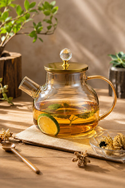 Vadi Borosilicate Glass Teapot with Crystal Knob, Heat Resistant Herbal Tea P...