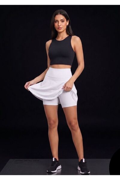 WAYS Fusta Ecru cu talie înaltă și pantaloni scurți din material textil pentr...