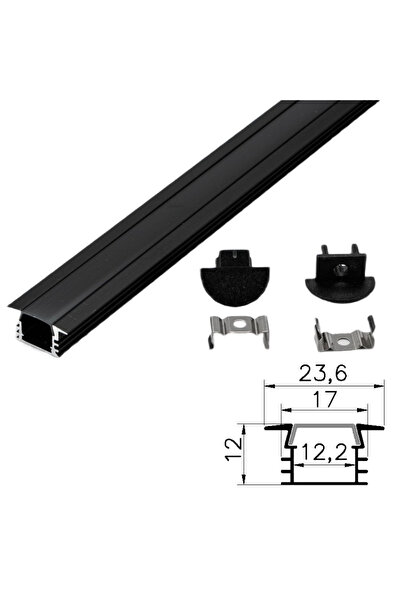DELIGHT Profil Aluminiu Negru, DL66952, 2m Incastrat 23.6x17mm, 1 buc