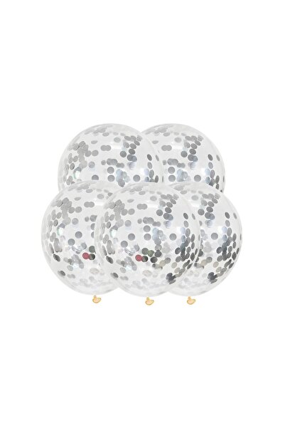 MP Mirific Party Set de 5 baloane transparente cu confetti argintii, 35 cm