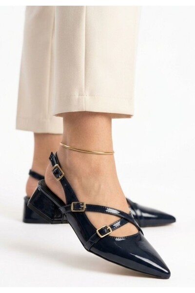 kendim fashion Siwan Navy Blue Patent Leather Heeled Shoes