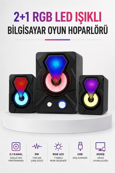 Epilons Rgb Led Aydınlatmalı Bilgisayar Oyun Hoparlör Sistemi