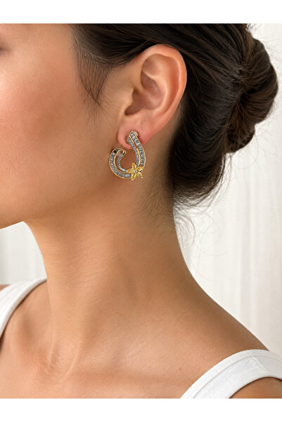 ANKA JEWELLRY أقراط نسائية من الفولاذ والزركون بتفاصيل نجمة فضية وذهبية اللون