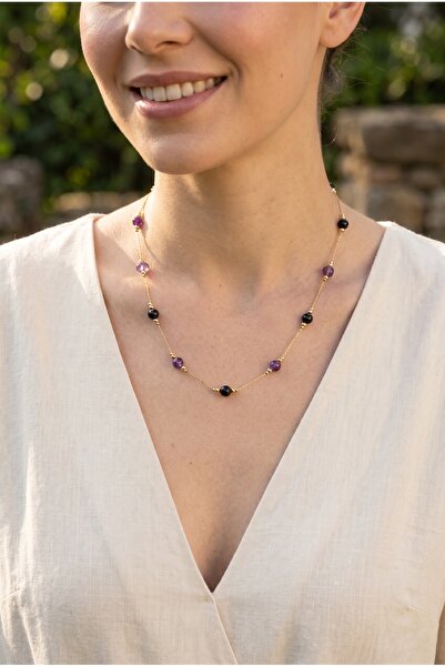 Mijja Natural Amethyst Obsidian Stone Gold Color Lacquer Coating Anti-Tarnish...