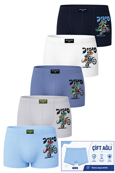 biyokids Erkek Çocuk Boxer 5'li Paket Dinazor Desenli