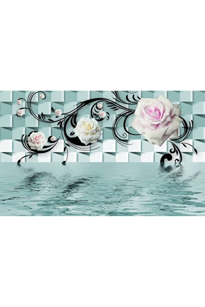 Persona Tablou Canvas, Trandafiri Albi Si Forme Geometrice 3D- 100 X 70 cm