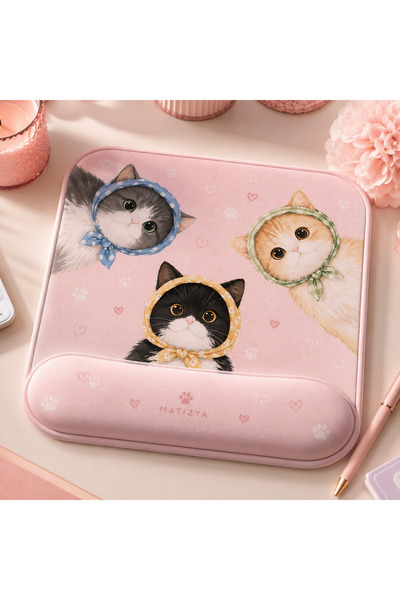 matizya Kawaii Kedi Desenli Bilek Destekli Mousepad 19x23 cm Ergonomik Kaymaz...