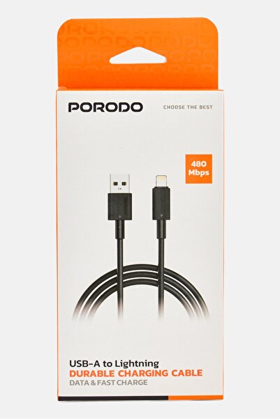 porodo USB-A To Lightning Durable Charging Cable, Black