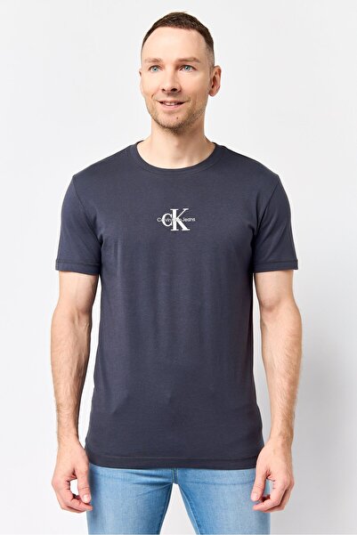 Calvin Klein Jeans Men Crew Neck Short Sleeve Embroidered Logo T-Shirt, Dark ...