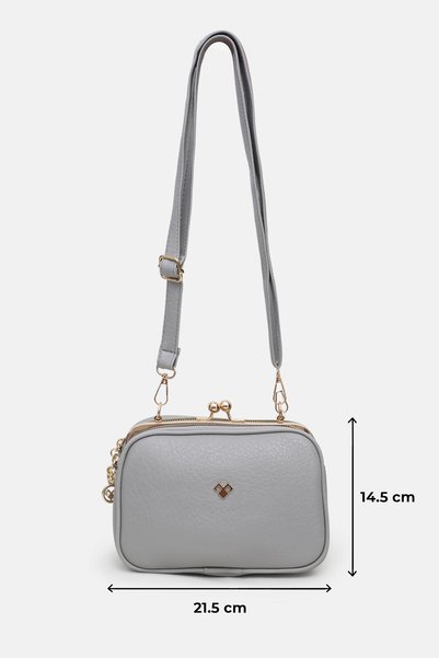 Maslan Bags Women's Gray Clip-On 4-Compartment Lined Soft Leather Hand, Shoulder and Crossbody Bag