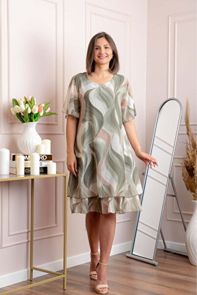 OEM Rochie dama Frances kaki cu imprimeu abstract