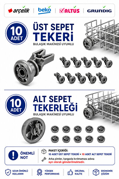 ÖZ BEYAZ EŞYA Arçelik 6230 HT Bulaşık Makinesi Alt Üst Sepet Tekerleği Takımı...