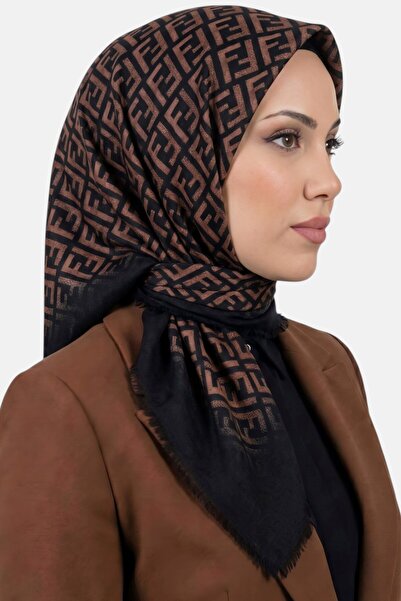 hadiora Women's Black Brown F Patterned Flared Scarf