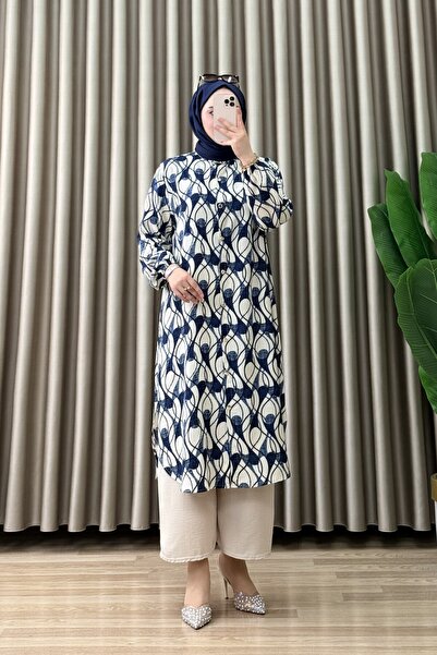 Generic Brand Gülbi̇n Takim Viscose Fabric Women's Dark Blue Buttoned Hijab P...