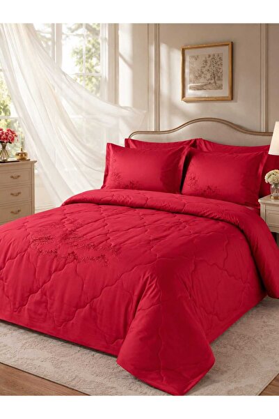 BAŞ TASARIM Rose Embroidered Red Summer Sleep Set