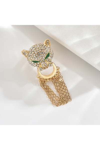 Choice GOLD A Metal Hip-Hop Leopard Head Ring with Luxurious Inlaid Rhineston...