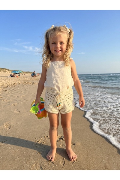Enie Girl's Beige Knitwear Mini Shorts