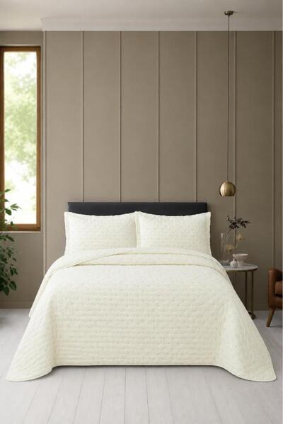 Çeyiz Diyarı Flore Fiber Filled Double 240X260 cm Bedspread Cream