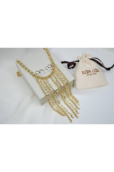 ATELİER TUĞBA Kol427 Tasseled Multi-Chain Gold Necklace