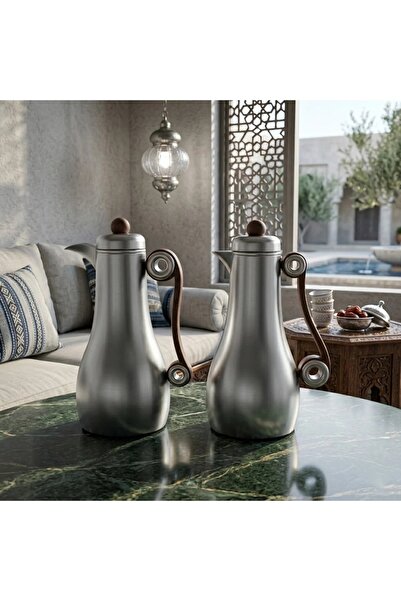 Al Hadaya Mall Trams Novara Nickel Design Set - Matte Silver & Wood Brown - 1...