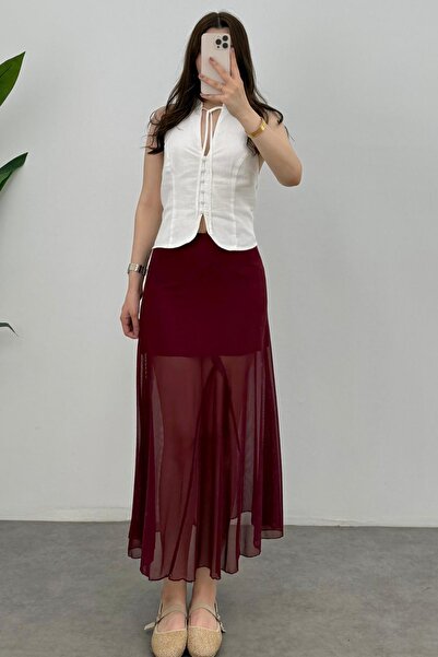 Bipantolon Women's A-Line Half Lining Detailed Lace Maxi Skirt