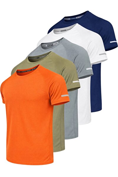 pandy Pack of 5 Unisex Athletic Technical Sports T-Shirts with Quick Drying F...