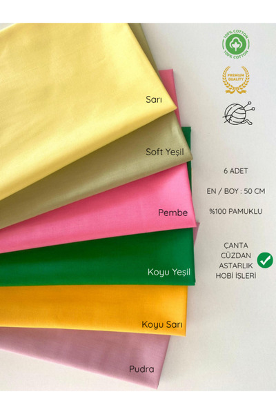 seyranat 6 Adet Pamuklu Düz Açık Renkli, En Boy 50 Cm Hobi İşleri, Çanta, Cüz...