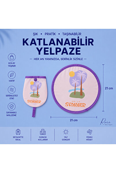 RoseCo00 Katlanabilir Kolay Taşınabilir Çıtçıtlı Yuvarlak Anahtarlık Yelpaze ...